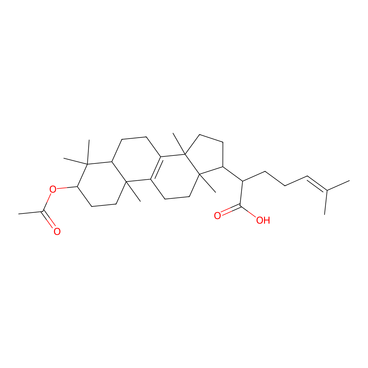 (2R)-2-[(3R,5R,10S,13R,14R,17R)-3-acetyloxy-4,4,10,13,14-pentamethyl-2,3,5,6,7,11,12,15,16,17-decahydro-1H-cyclopenta[a]phenanthren-17-yl]-6-methylhept-5-enoic acid molecular structure, CAS 174391-64-1