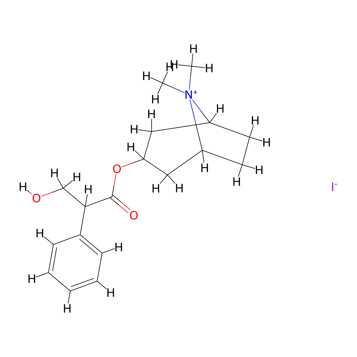 (8,8-Dimethyl-8-azoniabicyclo[3.2.1]octan-3-yl) 3-hydroxy-2-phenylpropanoate iodide molecular structure, CAS 17444-28-9
