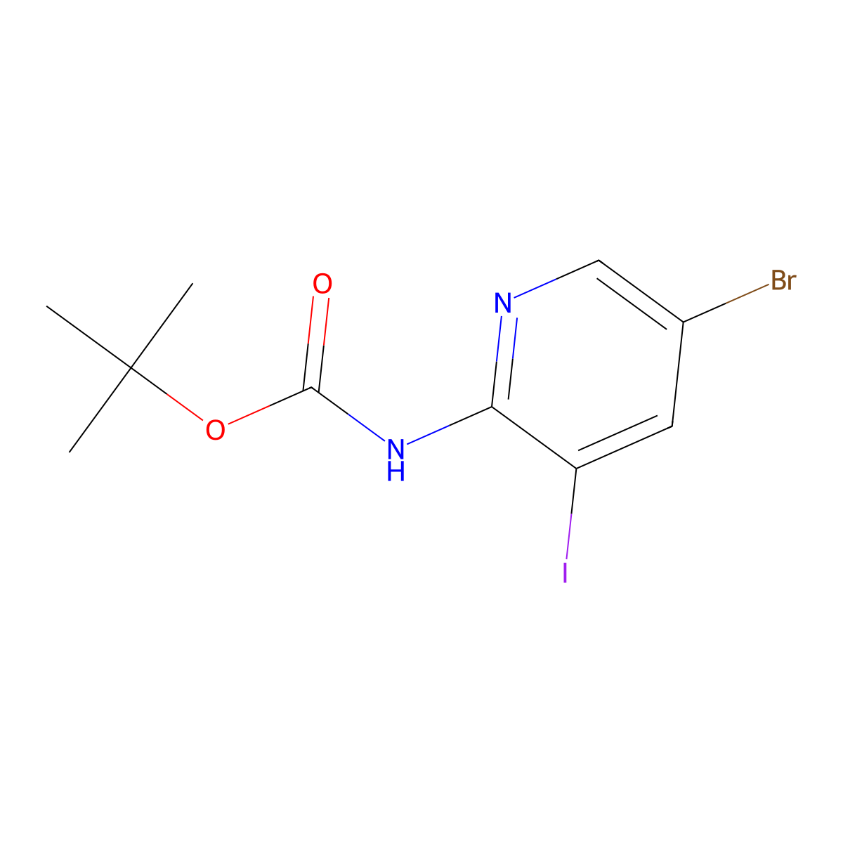 tert-butyl N-(5-bromo-3-iodopyridin-2-yl)carbamate molecular structure, CAS 174467-37-9
