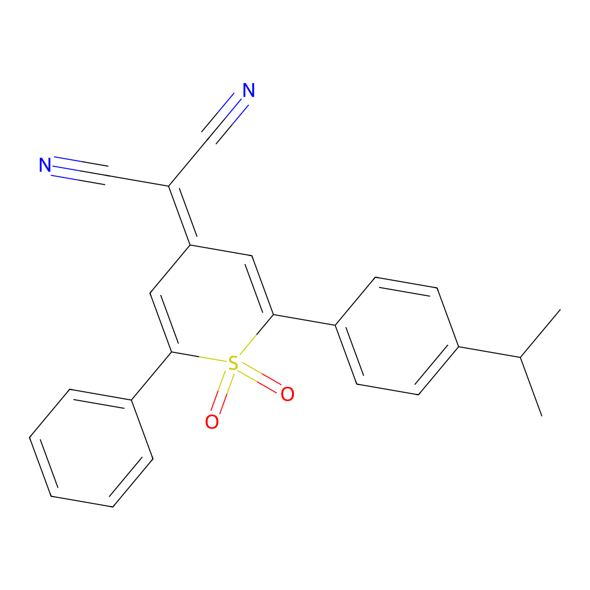 2-(2-(4-Isopropylphenyl)-1,1-dioxido-6-phenyl-4H-thiopyran-4-ylidene)malononitrile molecular structure, CAS 174493-15-3