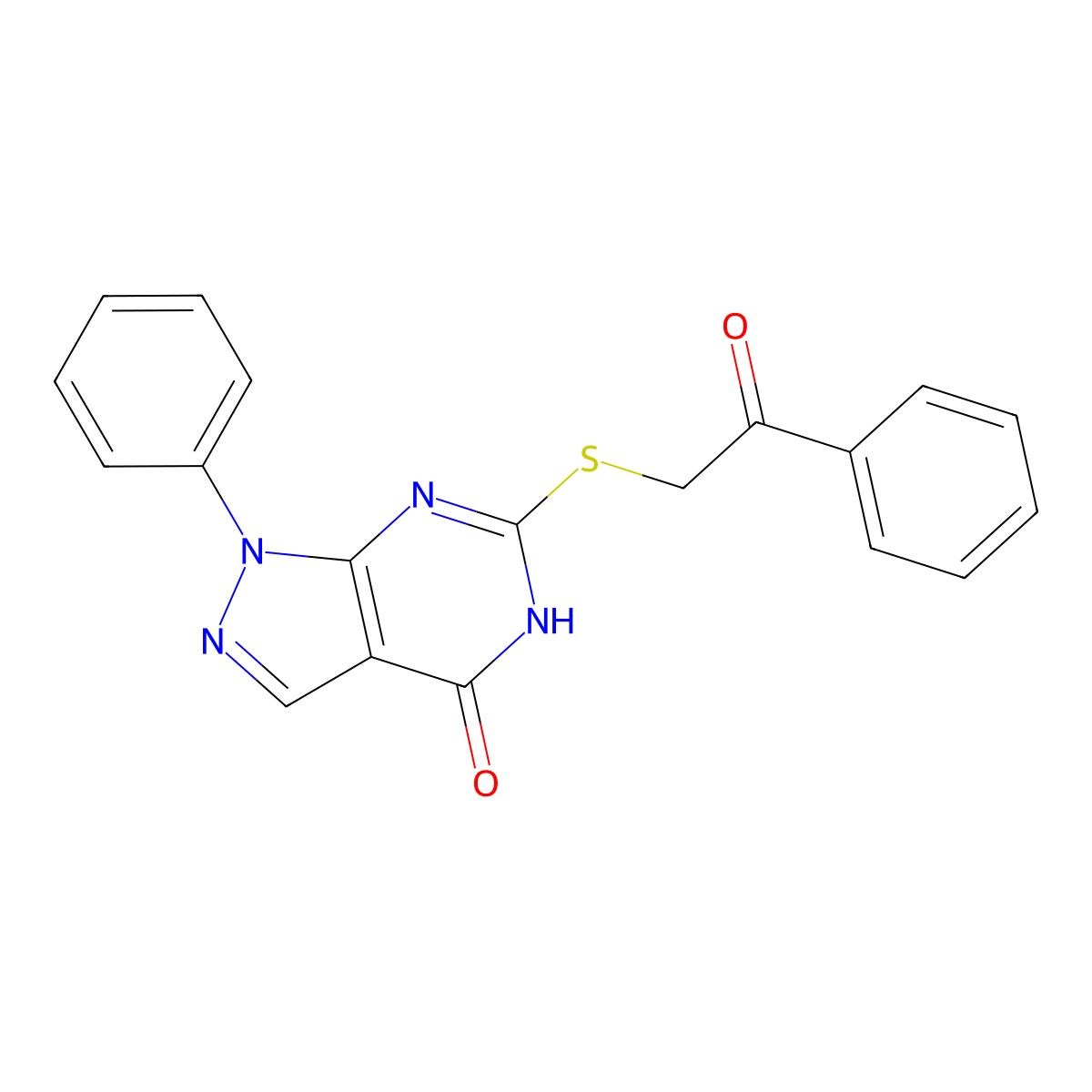 6-[(2-oxo-2-phenylethyl)sulfanyl]-1-phenyl-1H,4H,5H-pyrazolo[3,4-d]pyrimidin-4-one molecular structure, CAS 174535-73-0