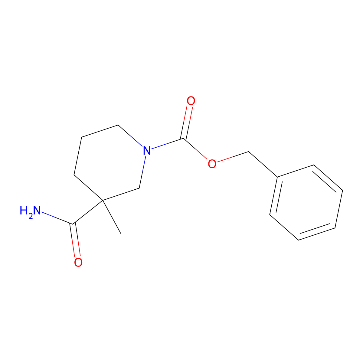 Benzyl 3-carbamoyl-3-methylpiperidine-1-carboxylate molecular structure, CAS 174543-79-4