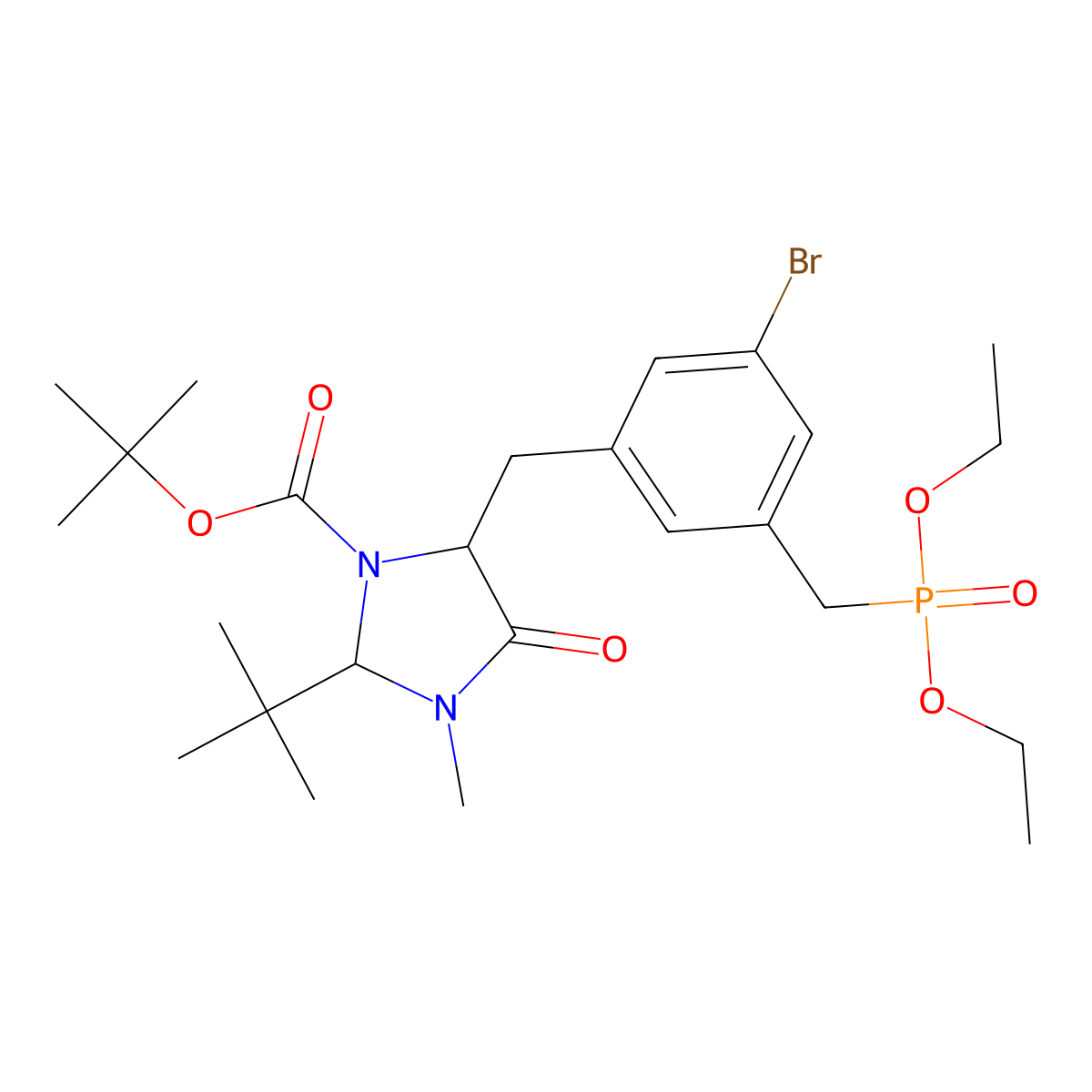 (2S,5S)-tert-butyl 5-(3-bromo-5-((diethoxyphosphoryl)methyl)benzyl)-2-(tert-butyl)-3-methyl-4-oxoimidazolidine-1-carboxylate molecular structure, CAS 174575-06-5