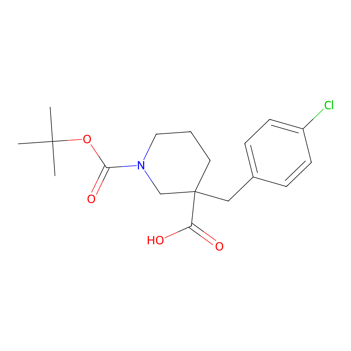 1-[(Tert-butyl)oxycarbonyl]-3-(4-chlorobenzyl)piperidine-3-carboxylic acid molecular structure, CAS 174606-16-7