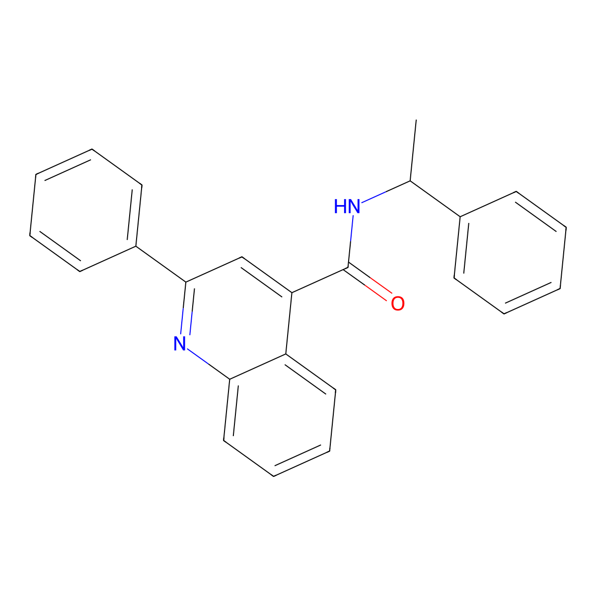 2-phenyl-N-(1-phenylethyl)quinoline-4-carboxamide molecular structure, CAS 174635-48-4