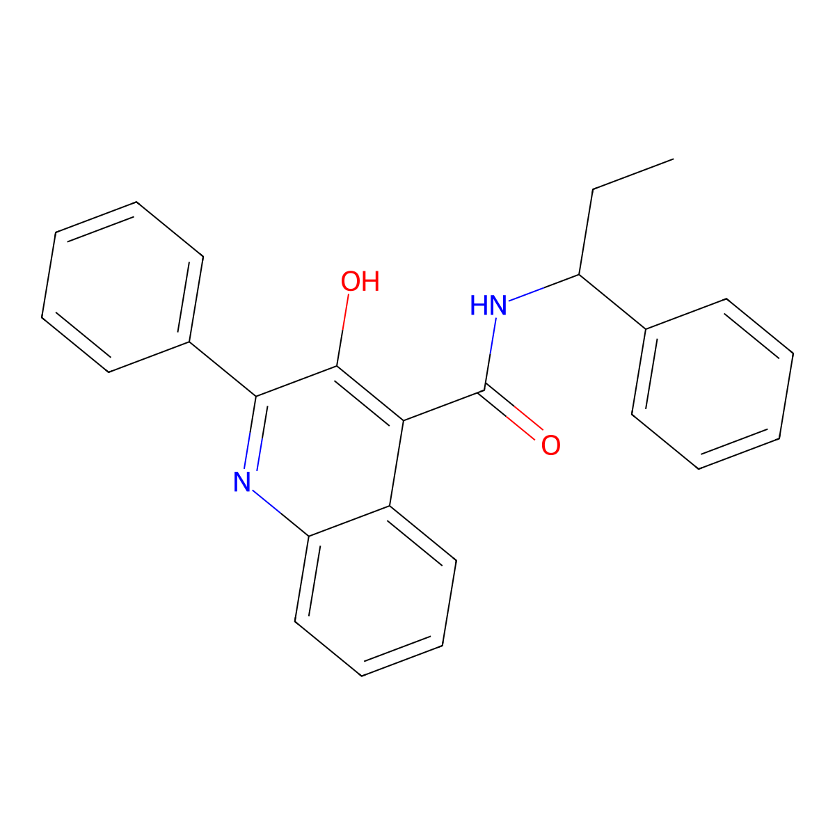 N-(alpha-ethylbenzyl)-3-hydroxy-2-phenylquinoline-4-carboxamide molecular structure, CAS 174636-26-1