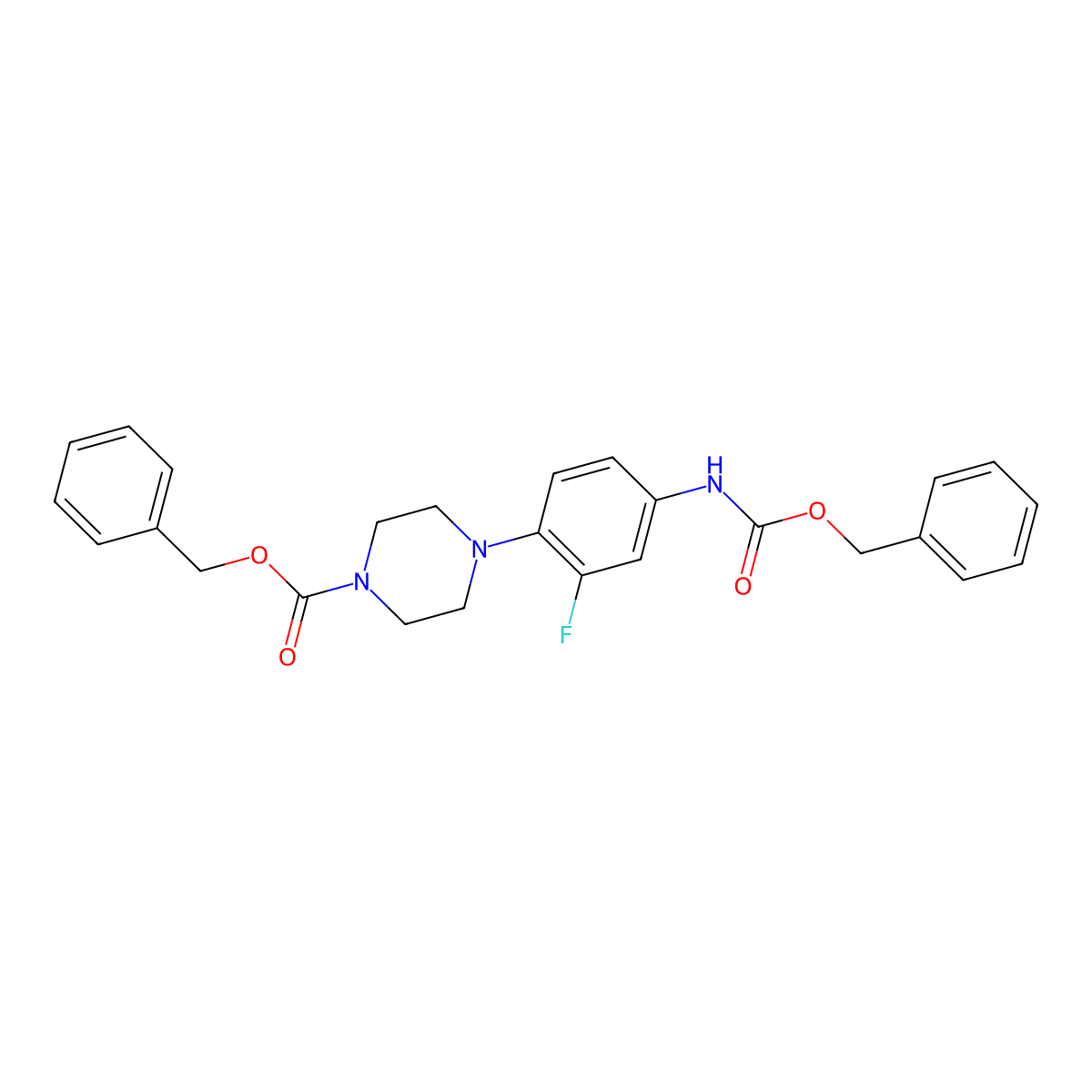 Phenylmethyl 4-[2-fluoro-4-[[(phenylmethoxy)carbonyl]amino]phenyl]-1-piperazinecarboxylate molecular structure, CAS 174649-03-7