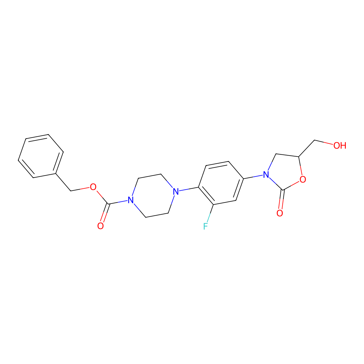 (R)-benzyl 4-(2-fluoro-4-(5-(hydroxymethyl)-2-oxooxazolidin-3-yl)phenyl)piperazine-1-carboxylate molecular structure, CAS 174649-04-8