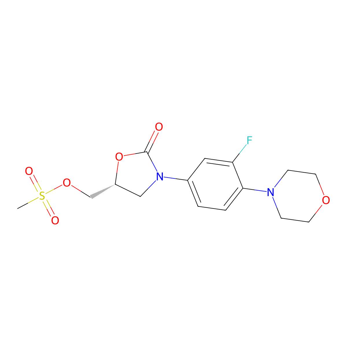 (3-(3-Fluoro-4-morpholinophenyl)-2-oxooxazolidin-5-yl)methyl methanesulfonate, (R)- molecular structure, CAS 174649-09-3