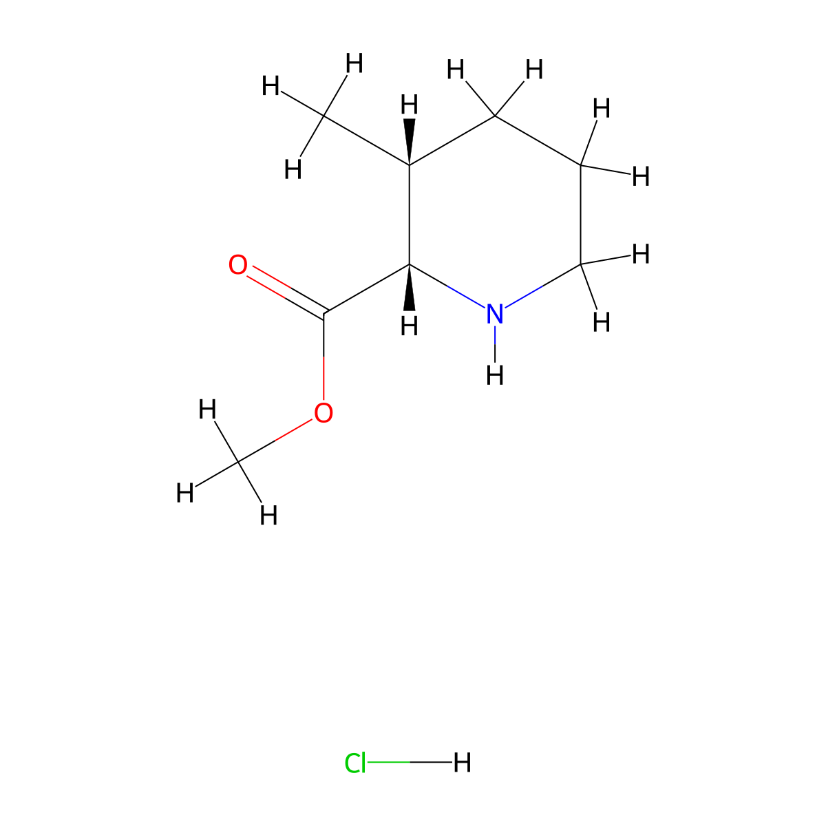 cis-Methyl 3-methylpiperidine-2-carboxylate hydrochloride molecular structure, CAS 174681-81-3