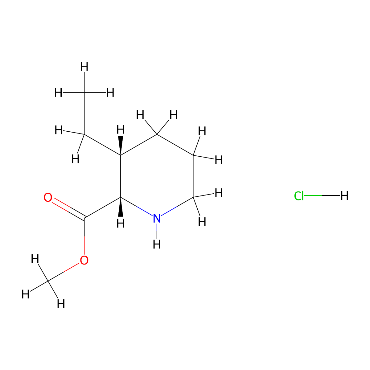 rac-methyl (2R,3S)-3-ethylpiperidine-2-carboxylate hydrochloride, cis molecular structure, CAS 174681-82-4