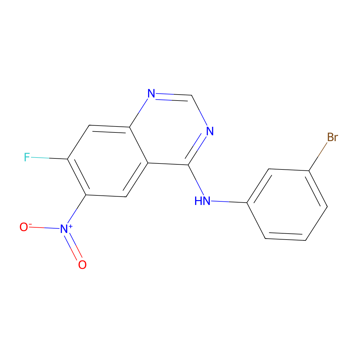N-(3-Bromophenyl)-7-fluoro-6-nitroquinazolin-4-amine molecular structure, CAS 174709-17-2