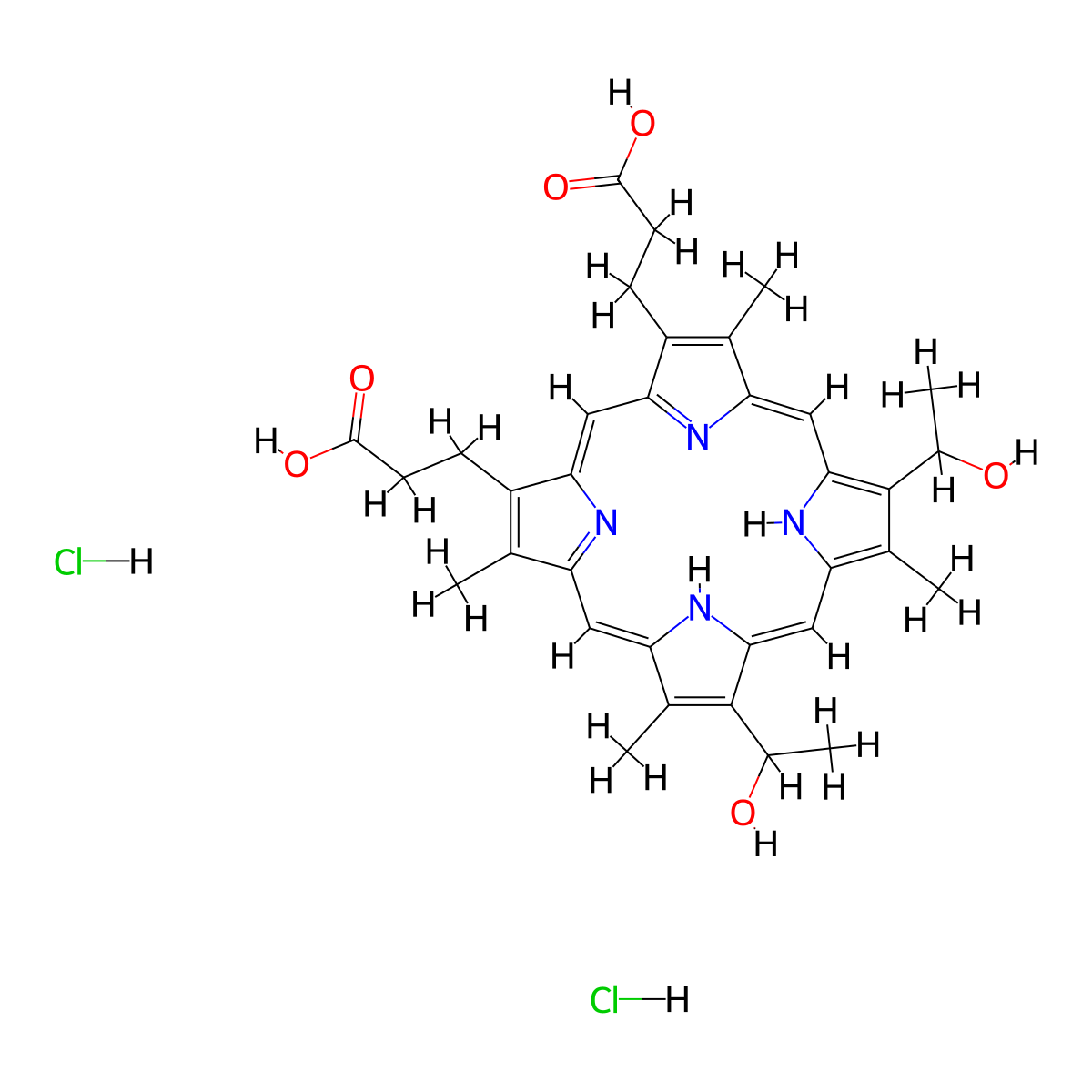 Hematoporphyrin dihydrochloride molecular structure, CAS 17471-45-3