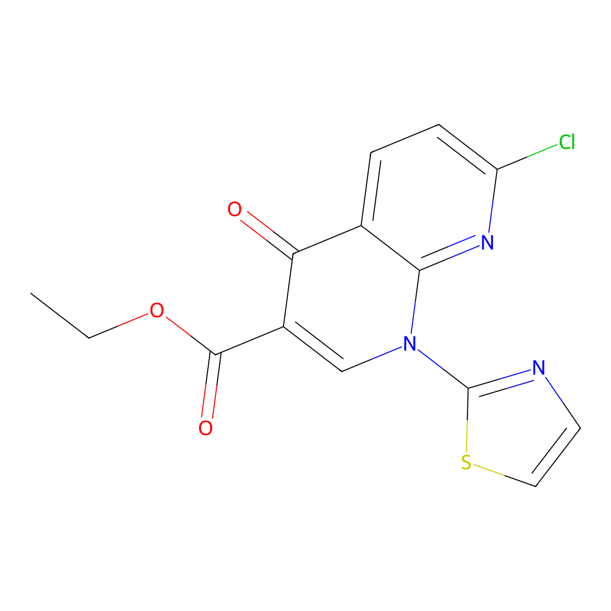 Ethyl 7-chloro-4-oxo-1-(thiazol-2-yl)-1,4-dihydro-1,8-naphthyridine-3-carboxylate molecular structure, CAS 174726-87-5