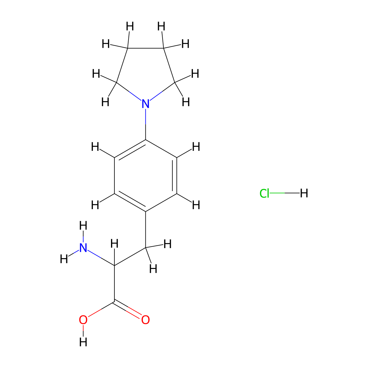 2-Amino-3-(4-(pyrrolidin-1-yl)phenyl)propanoic acid hydrochloride molecular structure, CAS 174733-08-5