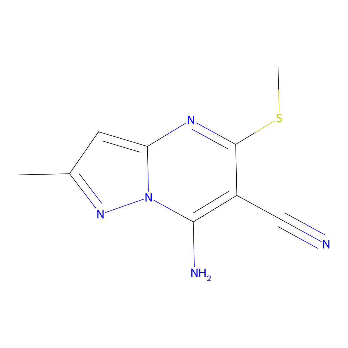 7-Amino-2-methyl-5-(methylthio)pyrazolo[1,5-a]pyrimidine-6-carbonitrile molecular structure, CAS 174749-95-2