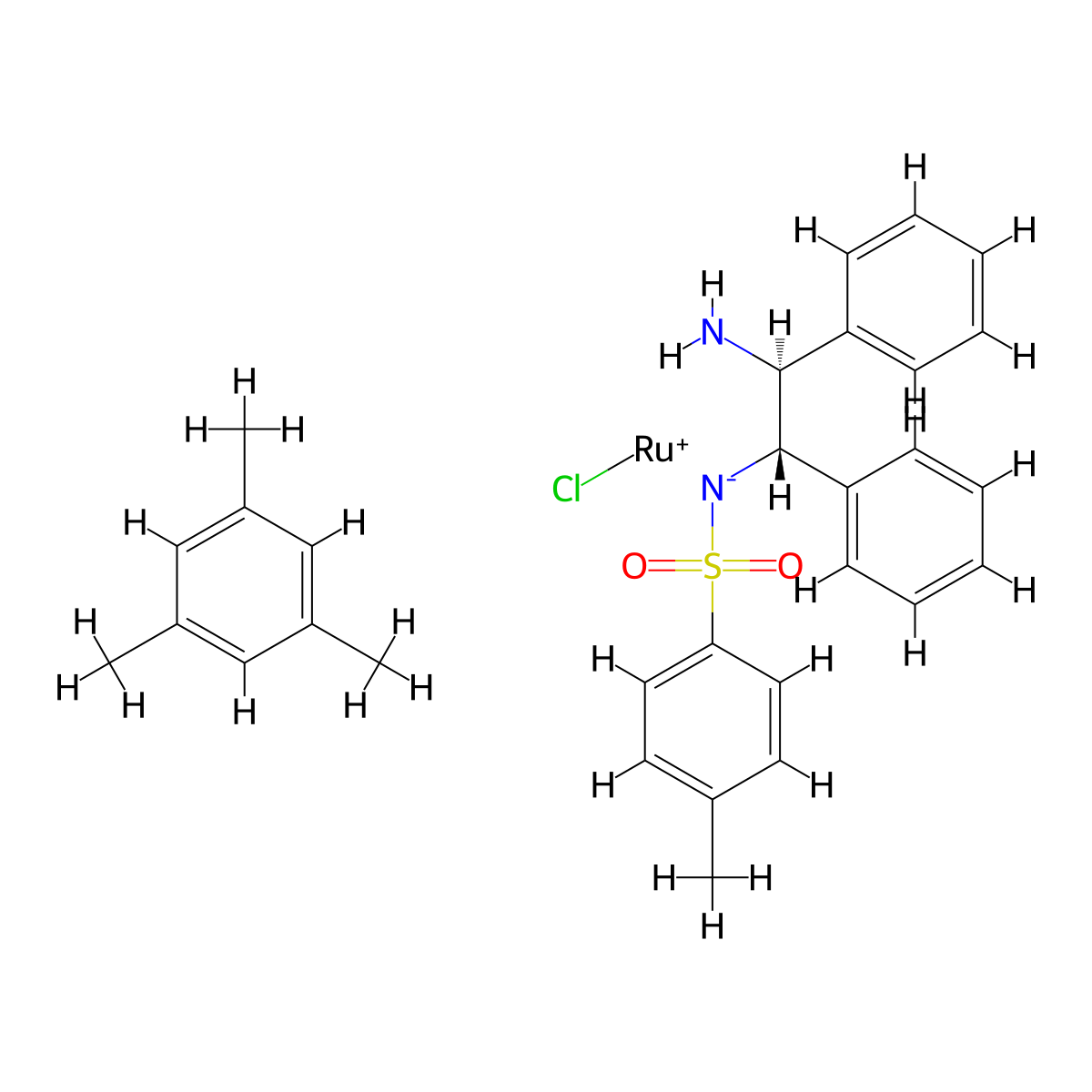((1S,2S)-2-amino-1,2-diphenylethyl)[(4-methylphenyl)sulfonyl]amine ruthenium chloride 1,3,5-trimethylbenzene complex molecular structure, CAS 174813-81-1