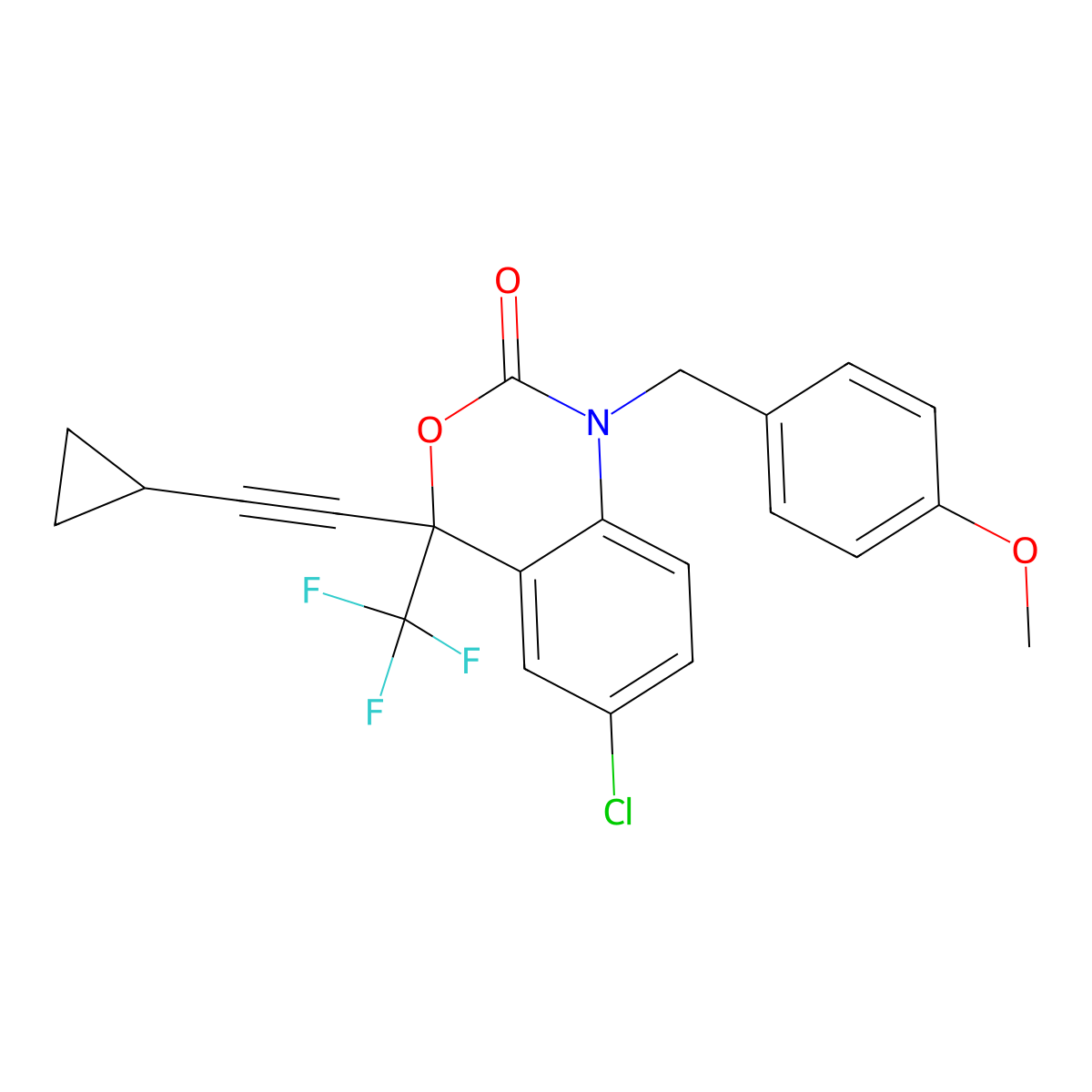 6-Chloro-4-(cyclopropylethynyl)-1-(4-methoxybenzyl)-4-(trifluoromethyl)-2H-3,1-benzoxazin-2-one, (S)- molecular structure, CAS 174819-21-7