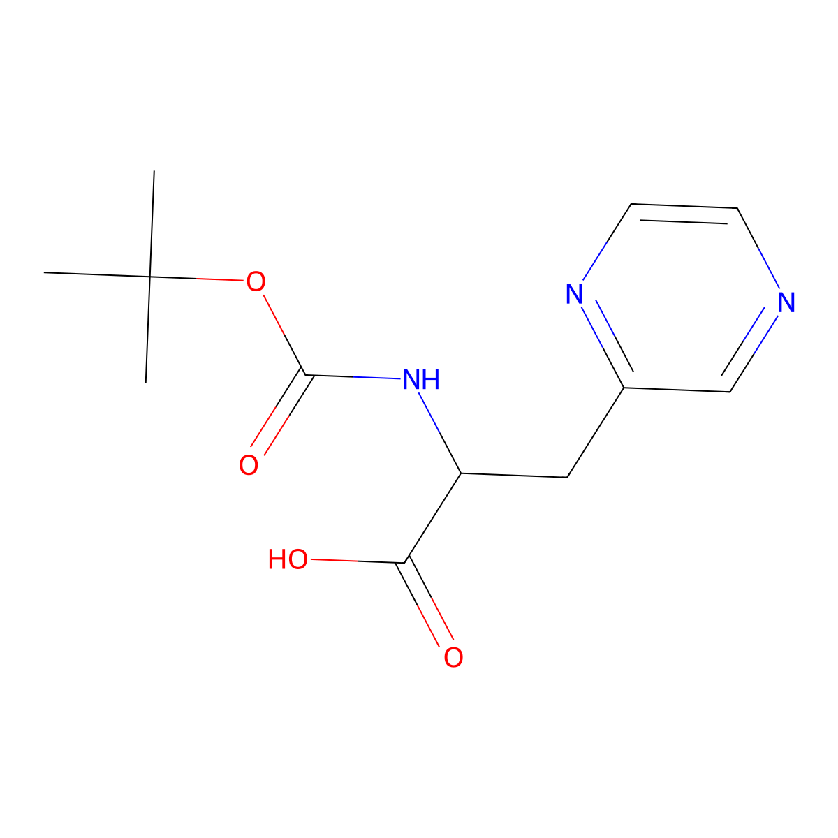 (2R)-2-{[(tert-butoxy)carbonyl]amino}-3-(pyrazin-2-yl)propanoic acid molecular structure, CAS 174826-36-9