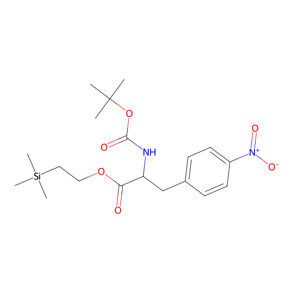 (S)-2-(Trimethylsilyl)ethyl 2-((tert-butoxycarbonyl)amino)-3-(4-nitrophenyl)propanoate molecular structure, CAS 174833-45-5