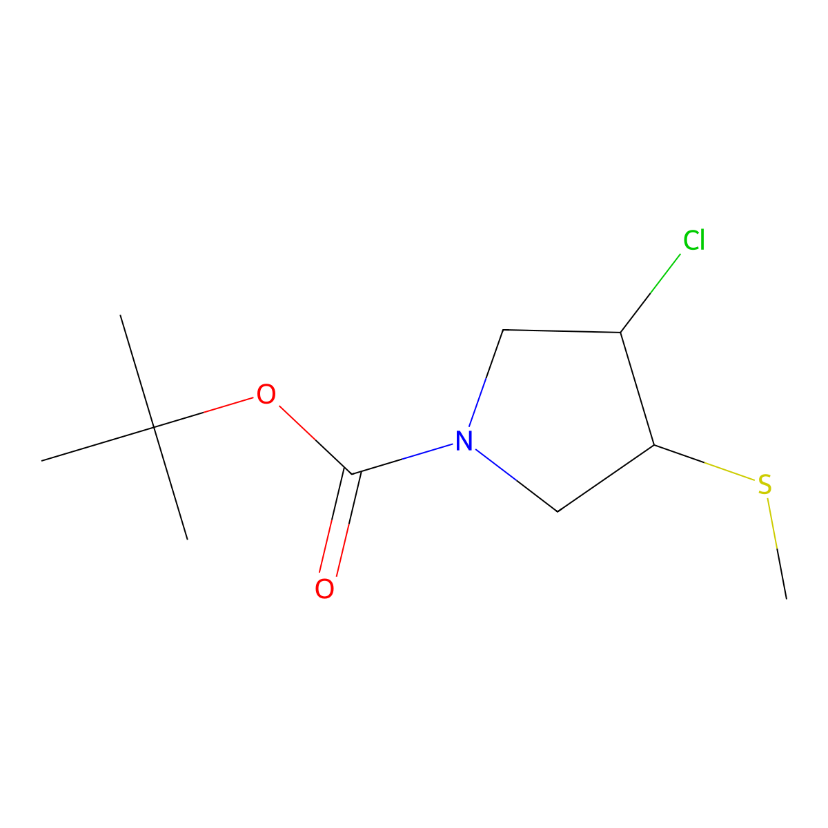 Tert-butyl 3-chloro-4-(methylsulfanyl)pyrrolidine-1-carboxylate molecular structure, CAS 174839-08-8