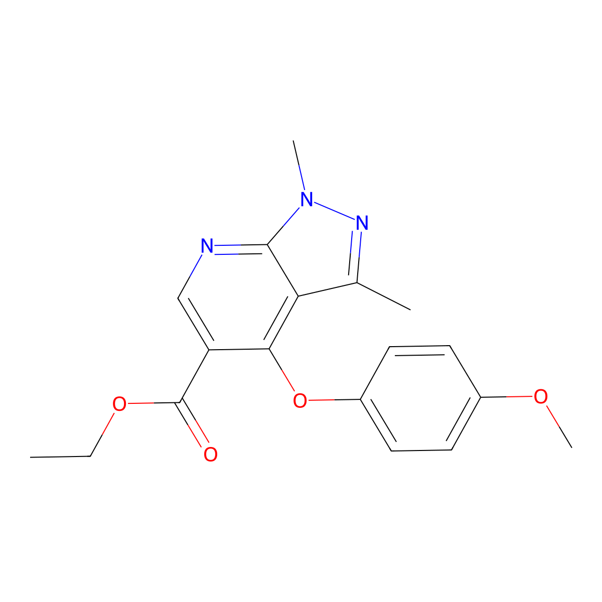 ethyl 4-(4-methoxyphenoxy)-1,3-dimethyl-1H-pyrazolo[3,4-b]pyridine-5-carboxylate molecular structure, CAS 174842-34-3