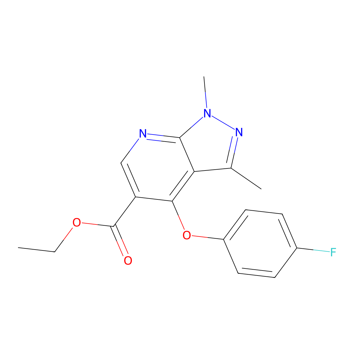 Ethyl 4-(4-fluorophenoxy)-1,3-dimethyl-1h-pyrazolo[3,4-b]pyridine-5-carboxylate molecular structure, CAS 174842-35-4