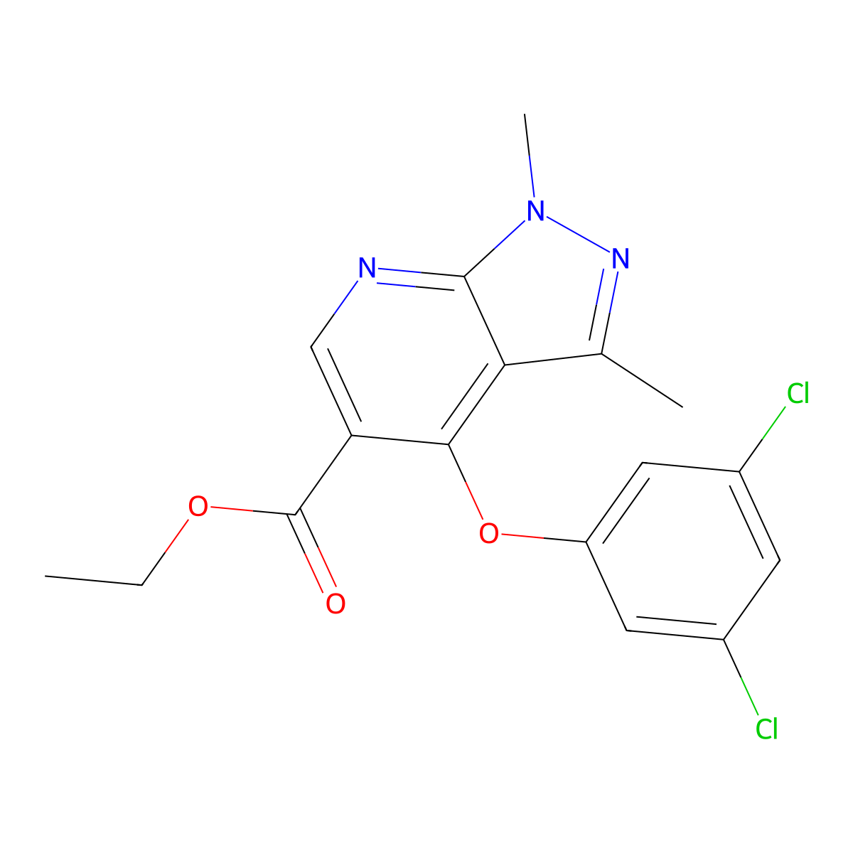 Ethyl 4-(3,5-dichlorophenoxy)-1,3-dimethyl-1H-pyrazolo[3,4-b]pyridine-5-carboxylate molecular structure, CAS 174842-36-5