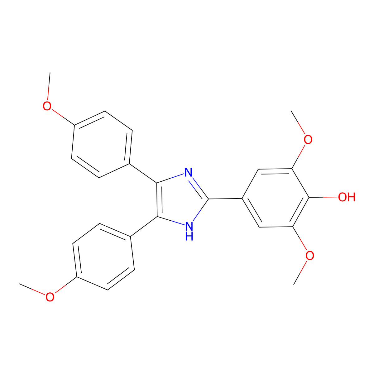 Phenol, 4-[4,5-bis(4-methoxyphenyl)-1H-imidazol-2-yl]-2,6-dimethoxy- molecular structure, CAS 1749-74-2