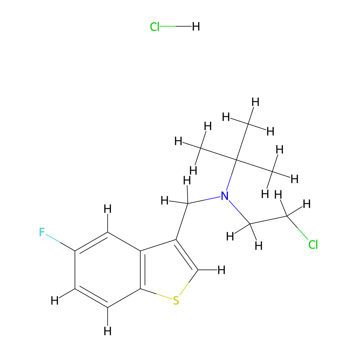 Benzo(b)thiophene-3-methylamine, N-tert-butyl-N-(2-chloroethyl)-5-fluoro-, hydrochloride molecular structure, CAS 17512-43-5