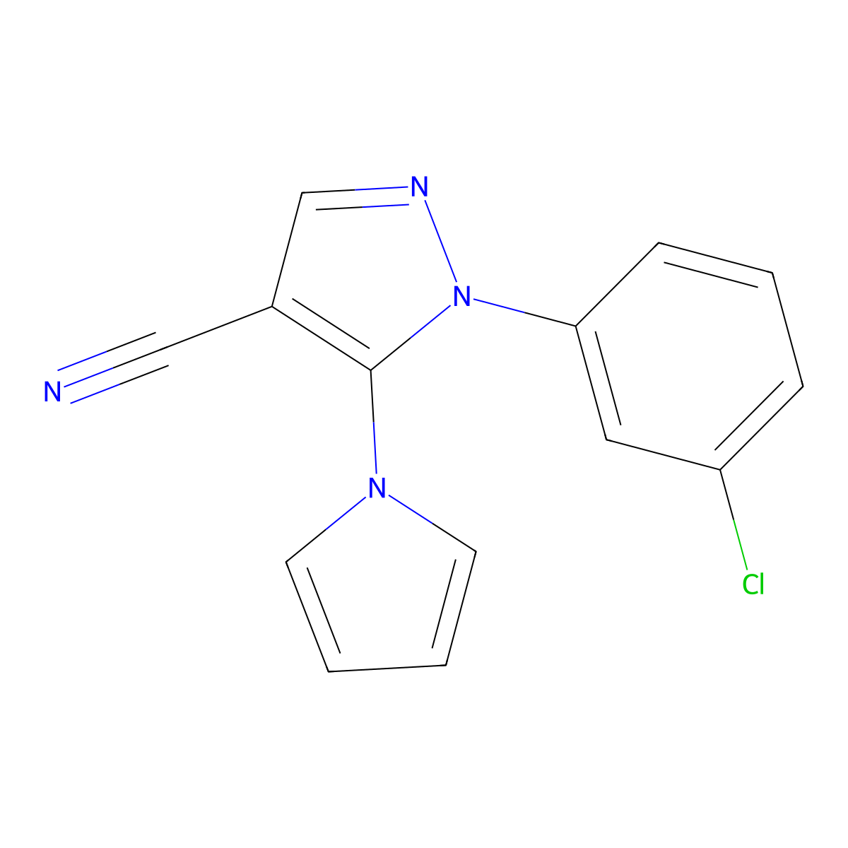 1-(3-chlorophenyl)-5-(1H-pyrrol-1-yl)-1H-pyrazole-4-carbonitrile molecular structure, CAS 175134-97-1