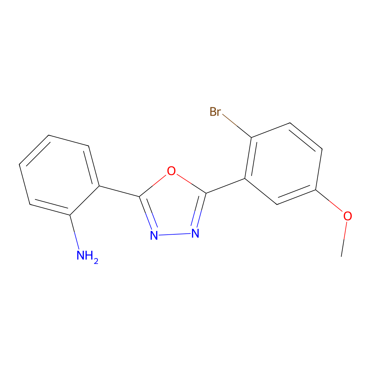 2-[5-(2-Bromo-5-methoxyphenyl)-1,3,4-oxadiazol-2-yl]benzenamine molecular structure, CAS 175135-31-6