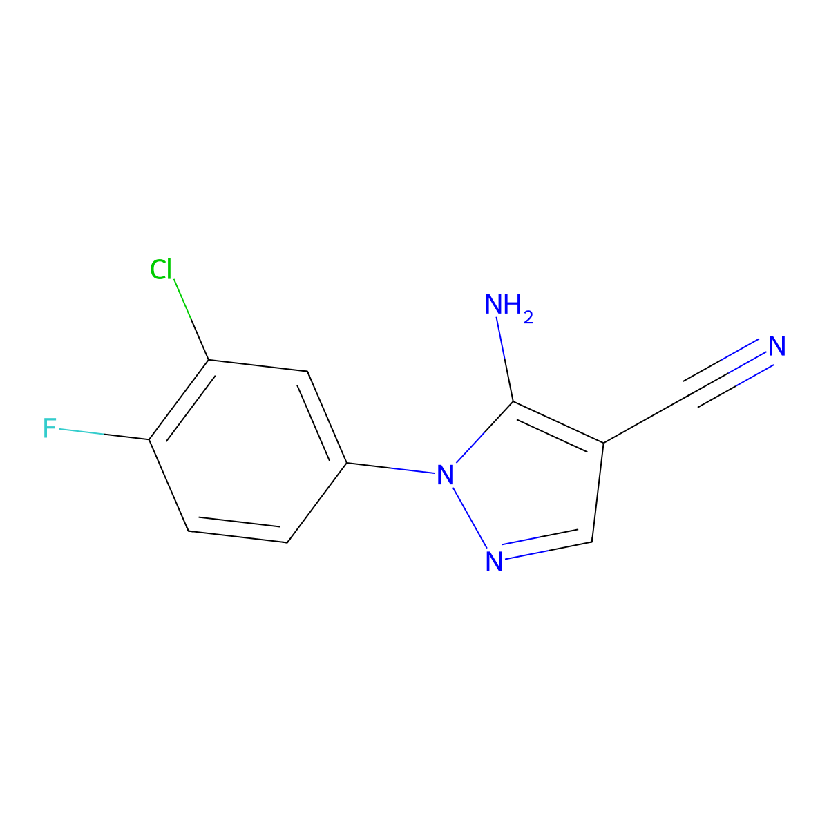 5-Amino-1-(3-chloro-4-fluorophenyl)-1H-pyrazole-4-carbonitrile molecular structure, CAS 175135-53-2