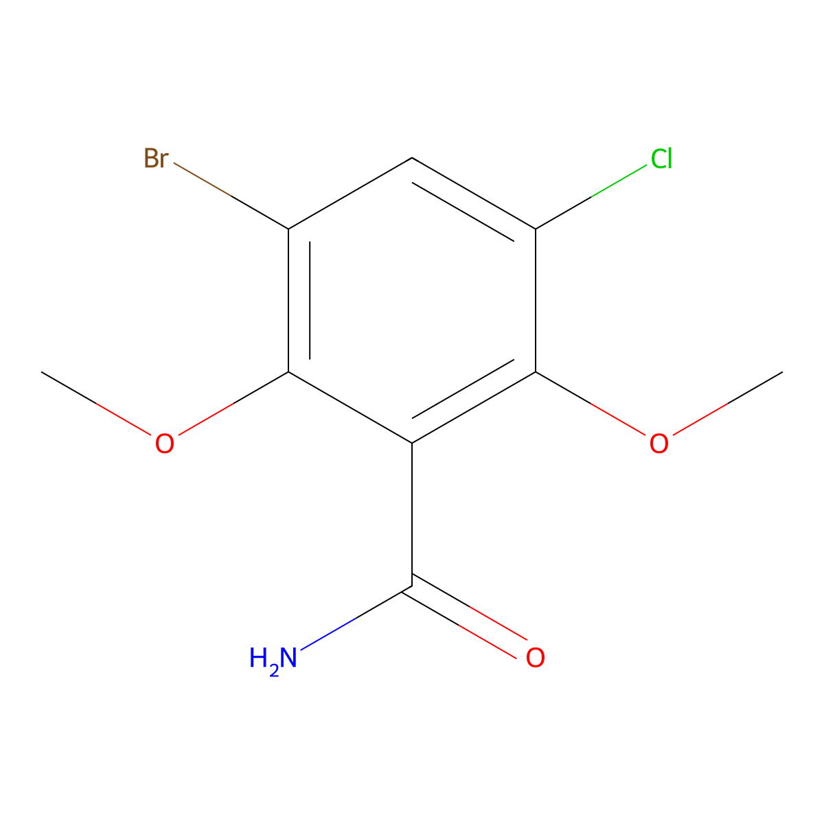 3-Bromo-5-chloro-2,6-dimethoxybenzamide molecular structure, CAS 175135-60-1