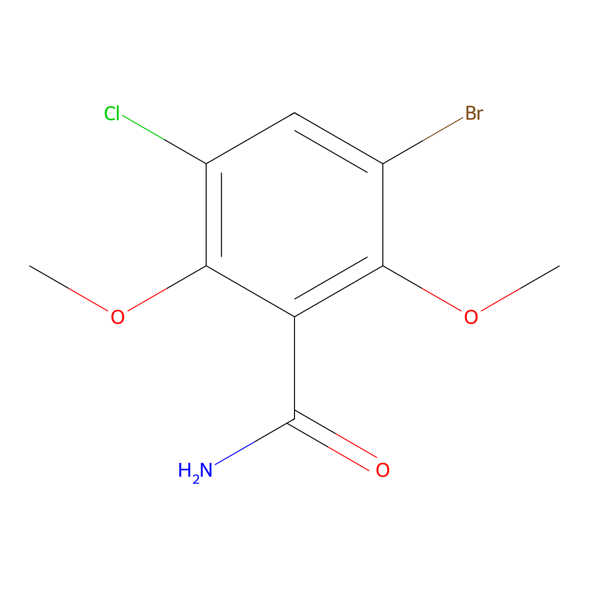 3-Bromo-5-chloro-2,6-dimethoxybenzamide molecular structure, CAS 175135-60-1