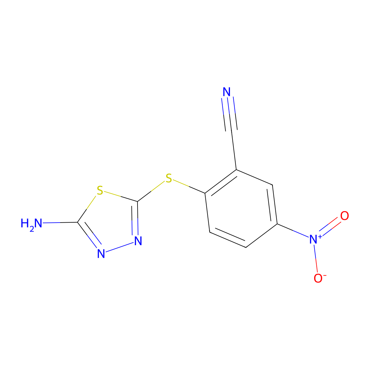 2-[(5-Amino-1,3,4-thiadiazol-2-yl)thio]-5-nitrobenzonitrile molecular structure, CAS 175135-68-9