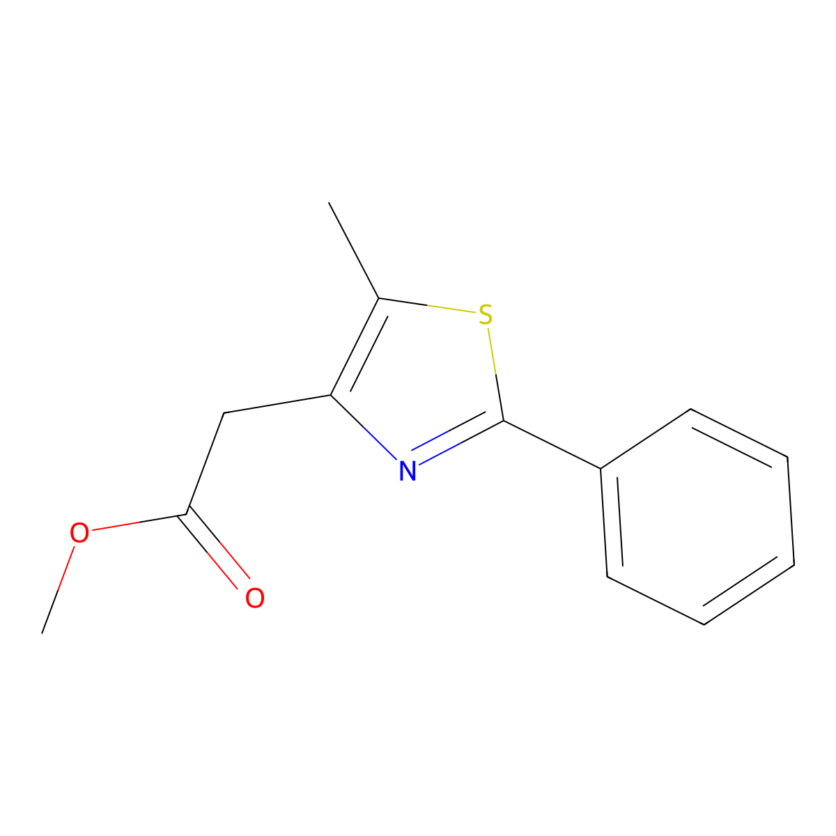 Methyl 2-(5-methyl-2-phenyl-1,3-thiazol-4-yl)acetate molecular structure, CAS 175136-29-5