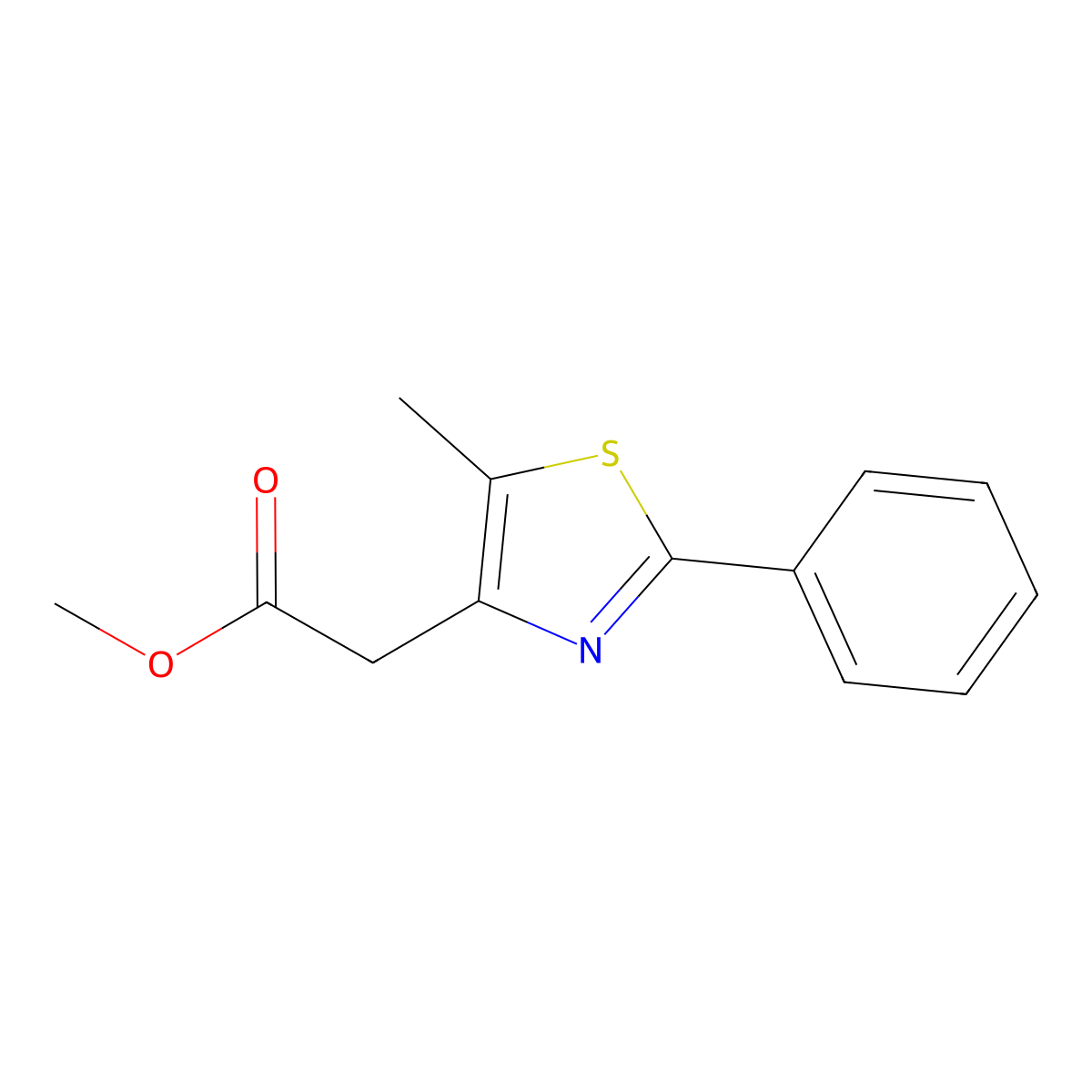 Methyl 2-(5-methyl-2-phenyl-1,3-thiazol-4-yl)acetate molecular structure, CAS 175136-29-5