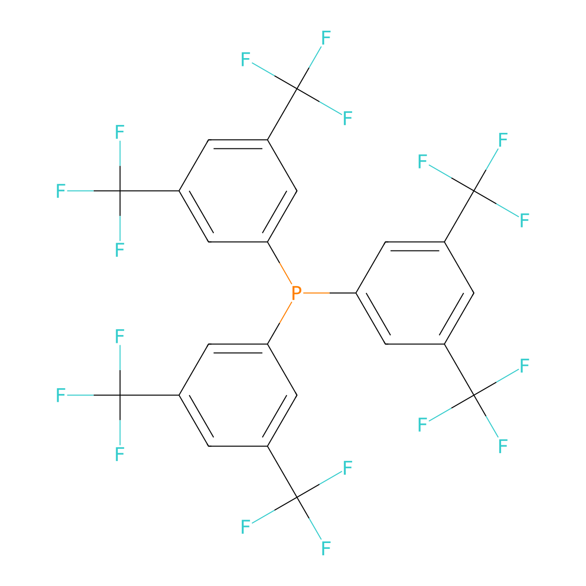 Tris(3,5-bis(trifluoromethyl)phenyl)phosphine molecular structure, CAS 175136-62-6