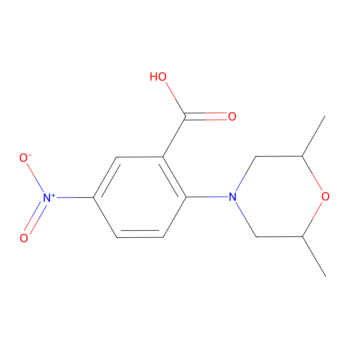 2-(2,6-Dimethylmorpholin-4-yl)-5-nitrobenzoic acid molecular structure, CAS 175136-71-7