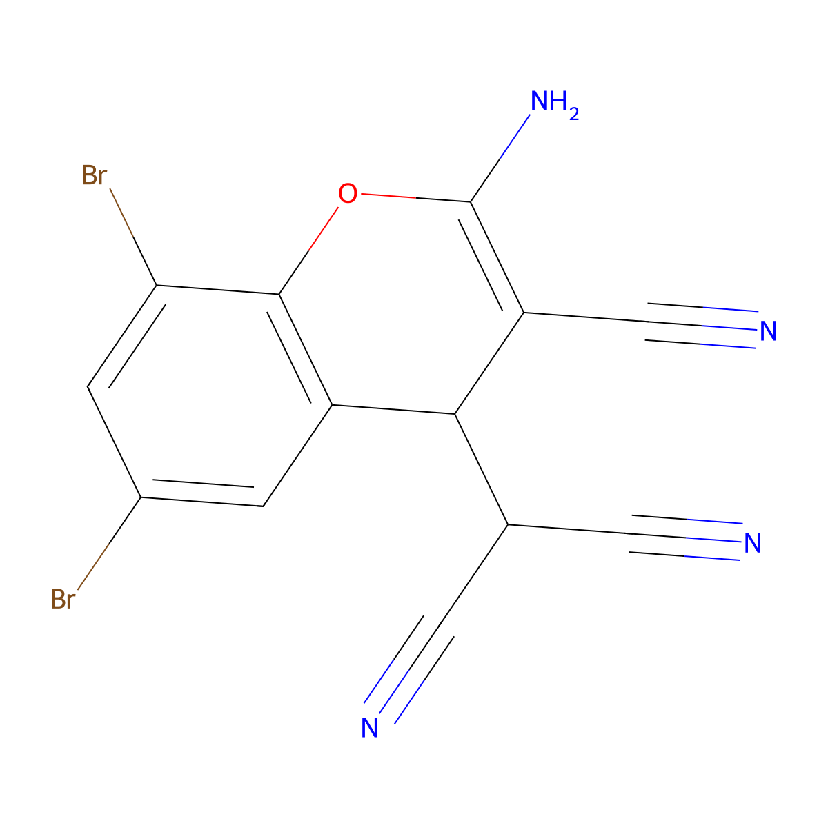 2-(2-amino-6,8-dibromo-3-cyano-4H-chromen-4-yl)malononitrile molecular structure, CAS 175136-96-6