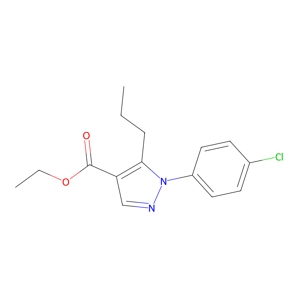 Ethyl 1-(4-chlorophenyl)-5-propyl-1H-pyrazole-4-carboxylate molecular structure, CAS 175137-16-3