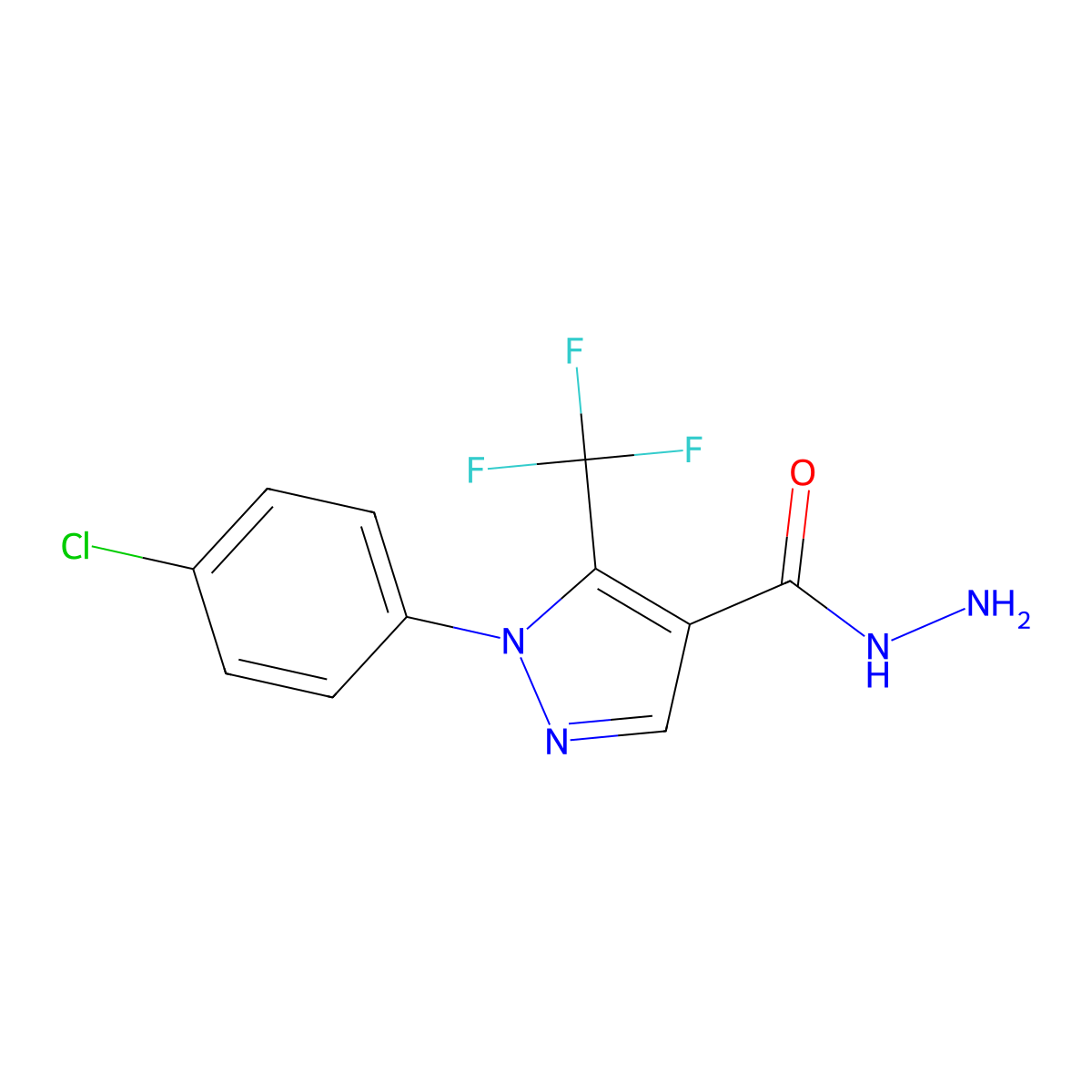 1-(4-Chlorophenyl)-5-(trifluoromethyl)-1H-pyrazole-4-carbohydrazide molecular structure, CAS 175137-34-5