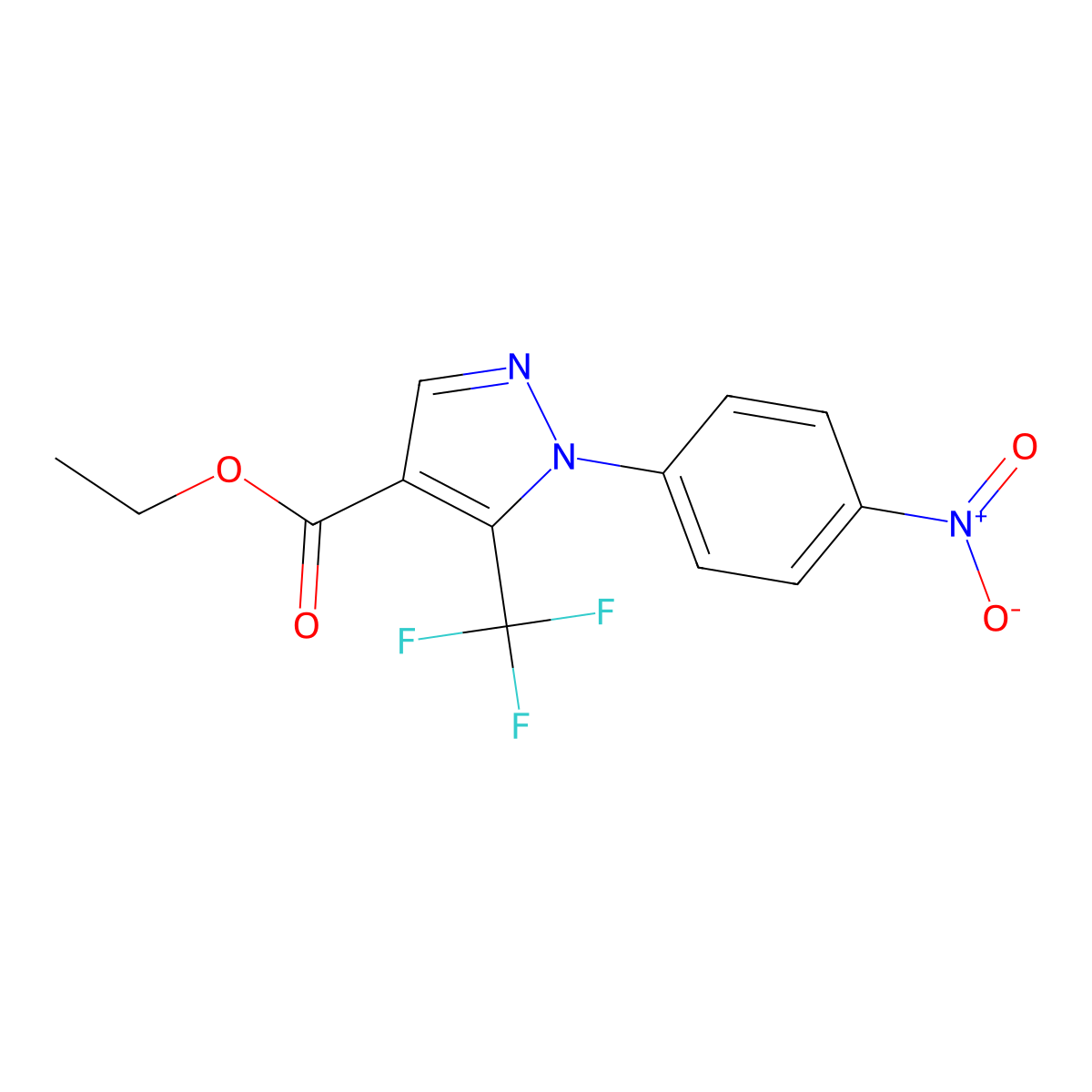 Ethyl 1-(4-nitrophenyl)-5-(trifluoromethyl)-1H-pyrazole-4-carboxylate molecular structure, CAS 175137-35-6