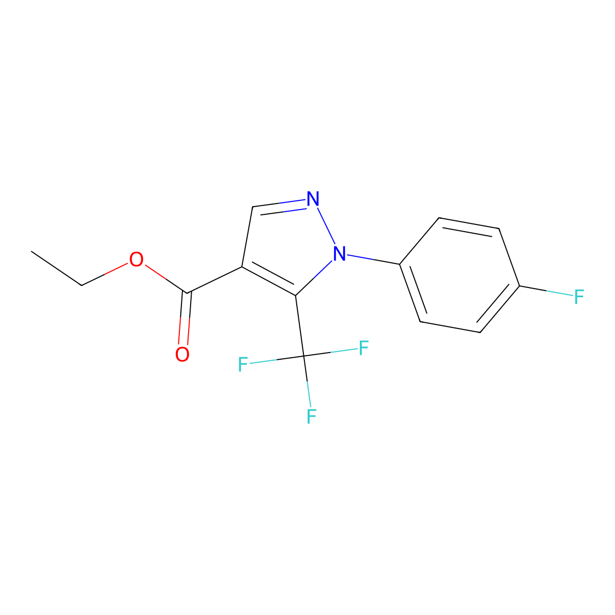Ethyl 1-(4-fluorophenyl)-5-(trifluoromethyl)-1H-pyrazole-4-carboxylate molecular structure, CAS 175137-38-9