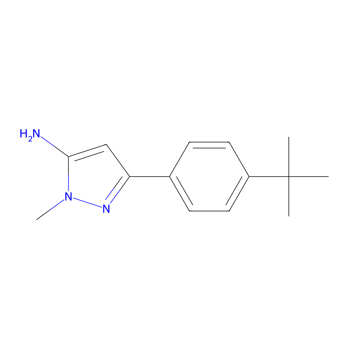 3-(4-tert-butylphenyl)-1-methyl-1H-pyrazol-5-amine molecular structure, CAS 175137-47-0