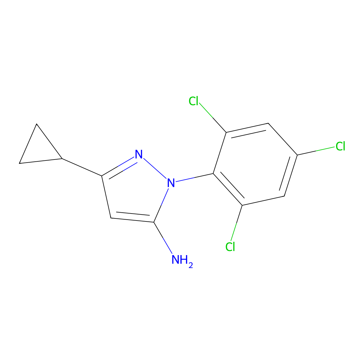3-Cyclopropyl-1-(2,4,6-trichlorophenyl)-1H-pyrazol-5-amine molecular structure, CAS 175137-50-5