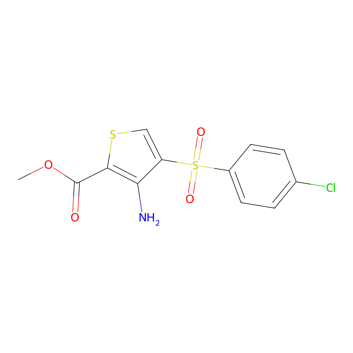 Methyl 3-amino-4-(4-chlorophenyl)sulfonylthiophene-2-carboxylate molecular structure, CAS 175137-53-8