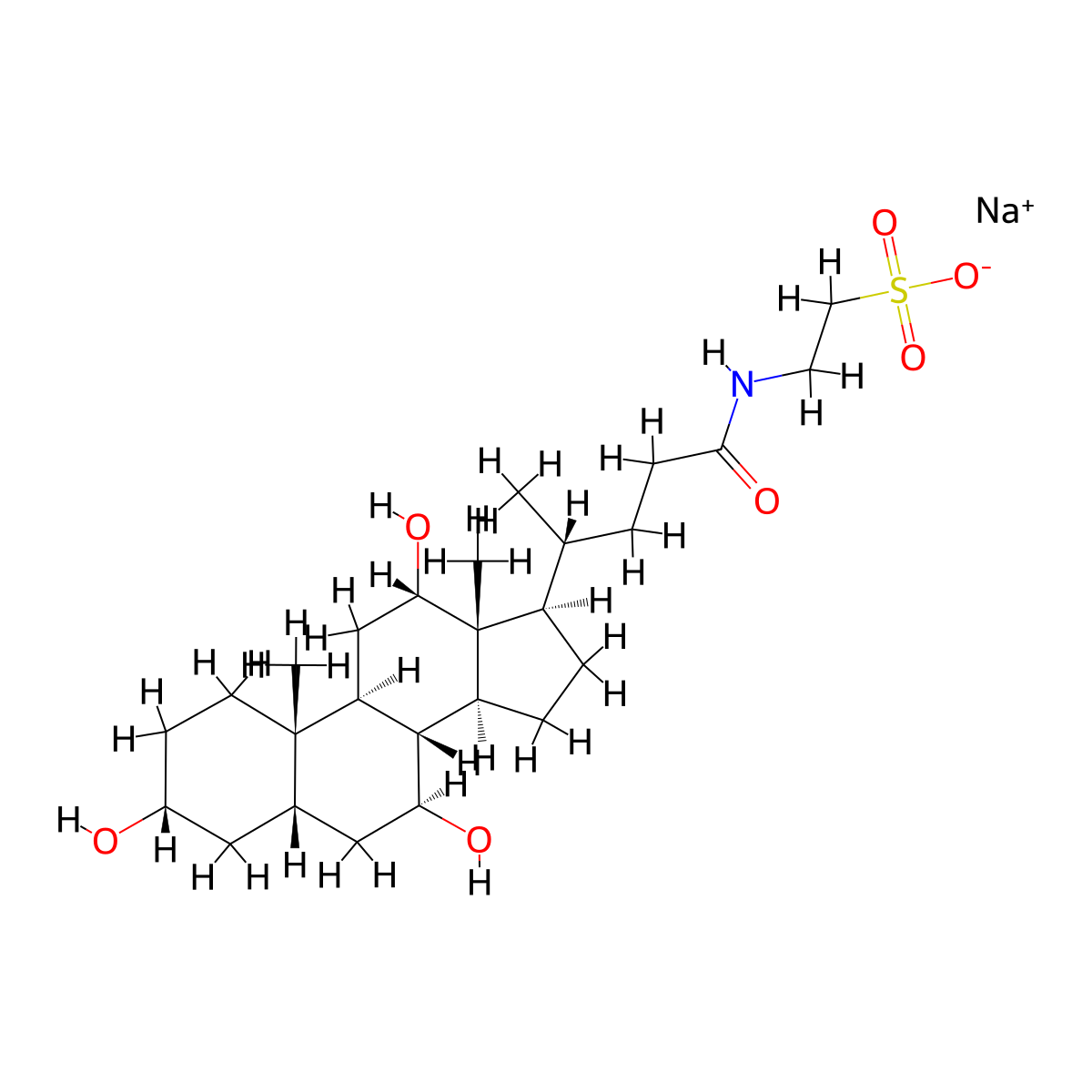 sodium 2-[[(4R)-4-[(3R,5S,7S,8R,9S,10S,12S,13R,14S,17R)-3,7,12-trihydroxy-10,13-dimethyl-2,3,4,5,6,7,8,9,11,12,14,15,16,17-tetradecahydro-1H-cyclopenta[a]phenanthren-17-yl]pentanoyl]amino]ethanesulfonate molecular structure, CAS 17515-36-5