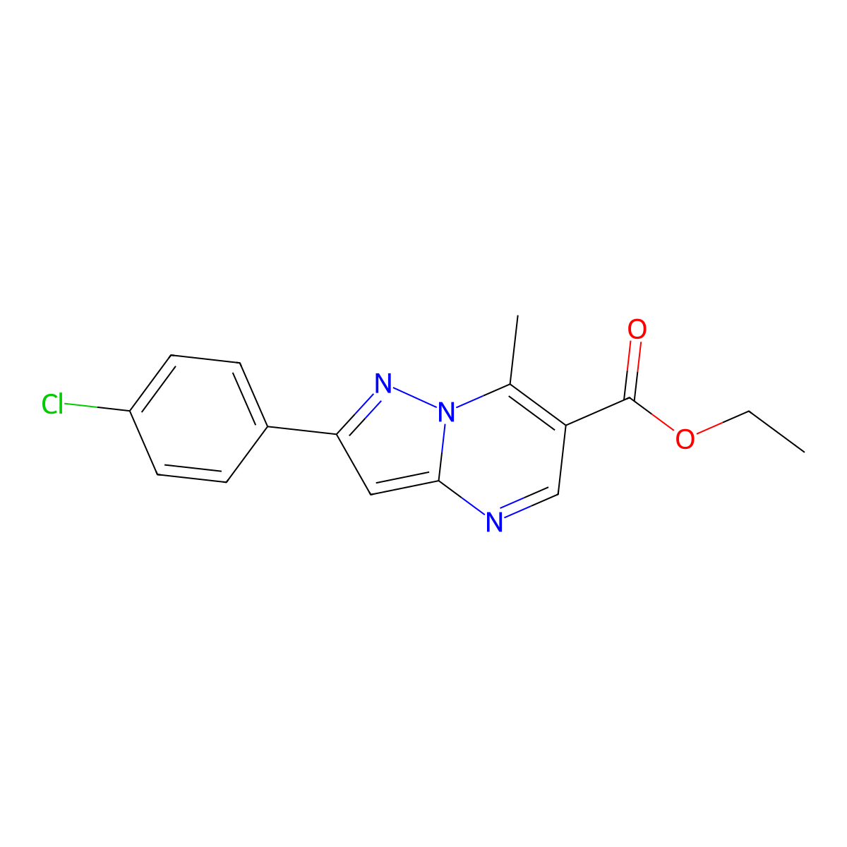 Ethyl 2-(4-chlorophenyl)-7-methylpyrazolo(1,5-a)pyrimidine-6-carboxylate molecular structure, CAS 175201-54-4